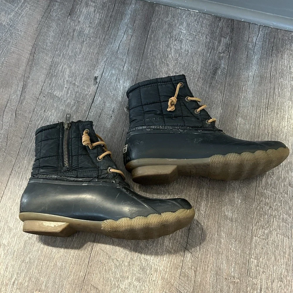Sperry Women's Saltwater Quilted Duck Boots Black Waterproof Women's 10